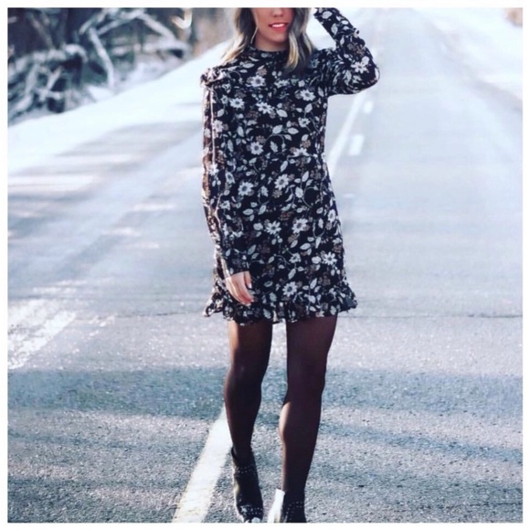 Paper Crane Floral Long Sleeve High Neck Ruffle Dress - Picture 3 of 13